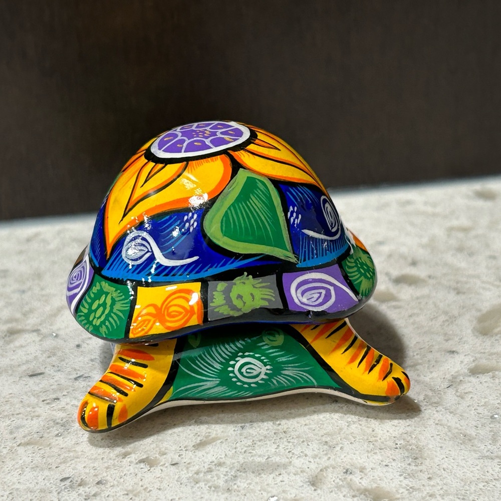 Mexican Colorful Turtle Trinket Box Jewelry Box Folk Art - Picture 3 of 7